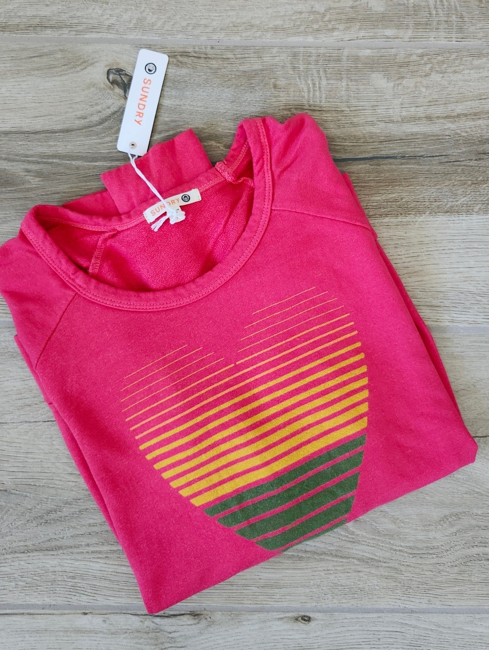 Sundry Pink Heart Stripe Sweatshirt